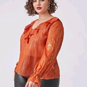 Ruched top with ruffle sleeves